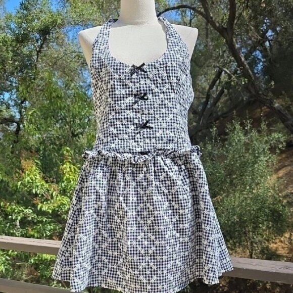 NWT FOR LOVE AND LEMONS JANICE BLACK & WHITE GINGHAM HALTER MINI DRESS SIZE S - Picture 3 of 7
